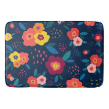 Modernes Blumenmuster Blau Koralle Gelb Botanisch