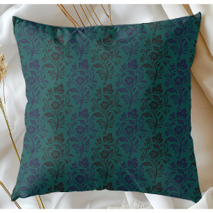 Modernes Blumenmuster Blau Schwarz auf Aquamarin Kissen