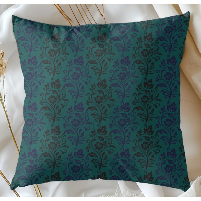 Modernes Blumenmuster Blau Schwarz auf Aquamarin Kissen (Von Creator hochgeladen)