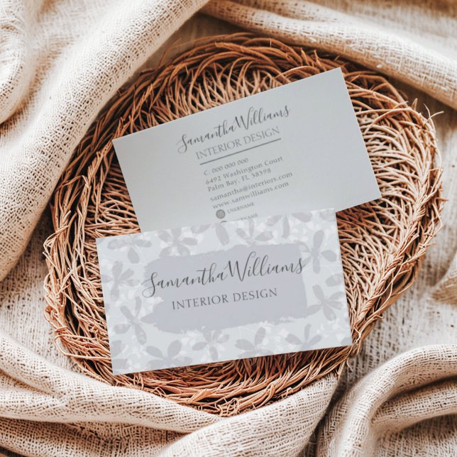 Modernes Blumenmuster Chic Grau Visitenkarte (Von Creator hochgeladen)