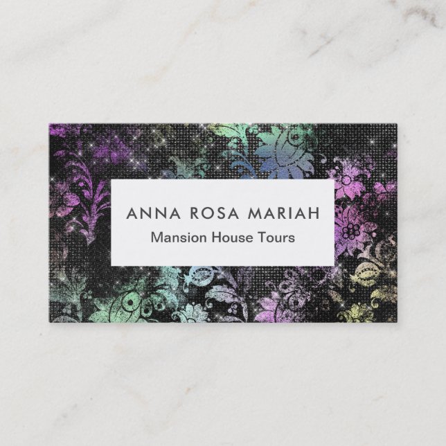 *~* Modernes Blumenmuster Schwarzer Glitzer Vintag Visitenkarte (Vorderseite)
