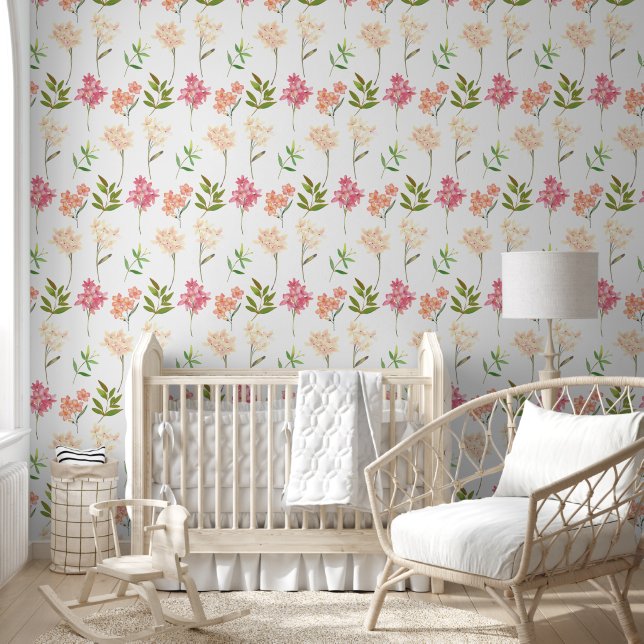 Modernes Blumenmuster | Trendy Botanical Tapete (Kinder)