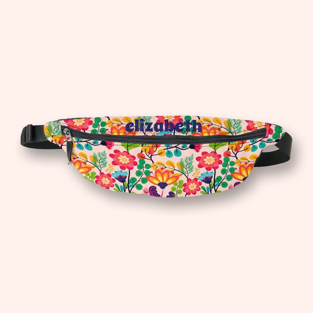 Modernes Blumenmuster - Vorname Reise Bauchtasche (Modern floral pattern fanny pack, personalized with your first name)