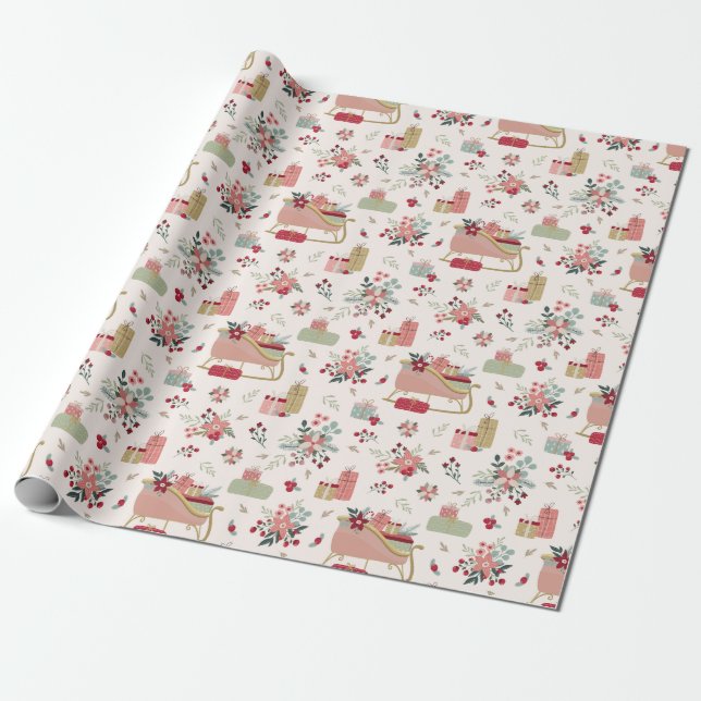 Modernes Blumenmuster Weihnachten Weihnachten Geschenkpapier (Ungerollt)
