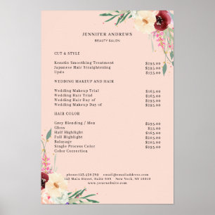 Modernes Blumenpreisliste-Poster Poster