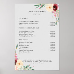 Modernes Blumenpreisliste-Poster Poster