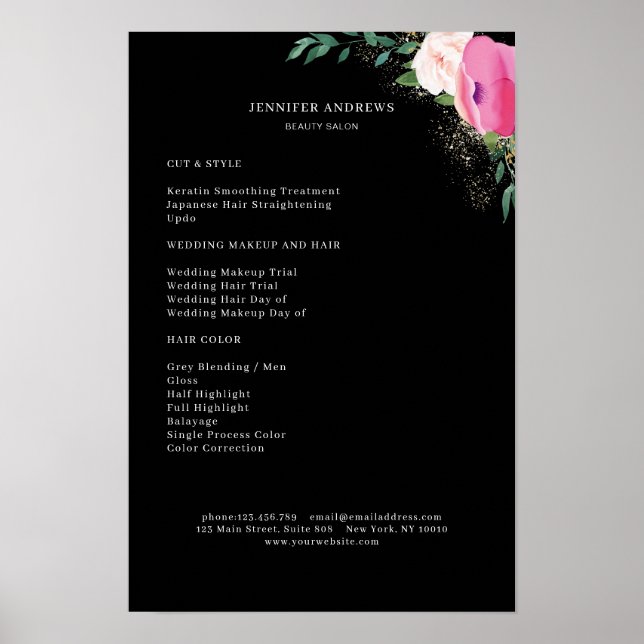 Modernes Blumenpreisliste-Poster Poster (Vorne)