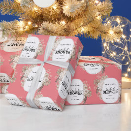Modernes Blumenrahmen Brautparty Rosa Hintergrund Geschenkpapier