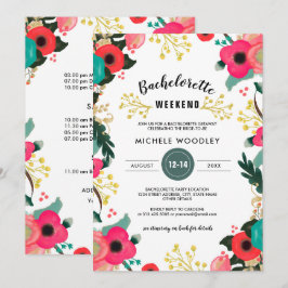 Modernes Blumenrosa Aquamarin Bachelorette Wochene Einladung