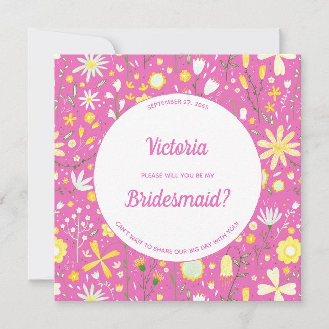 Modernes Blumenrosa ist meine Brautjungfrau Einladung (Vorderseite)