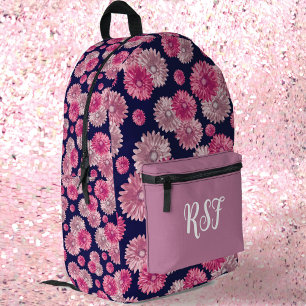 Modernes Blumenrosa und Navy Blue Girl Bedruckter Rucksack
