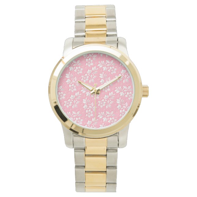 Modernes Blumenrosa Weißglas Armbanduhr (Vorderseite)