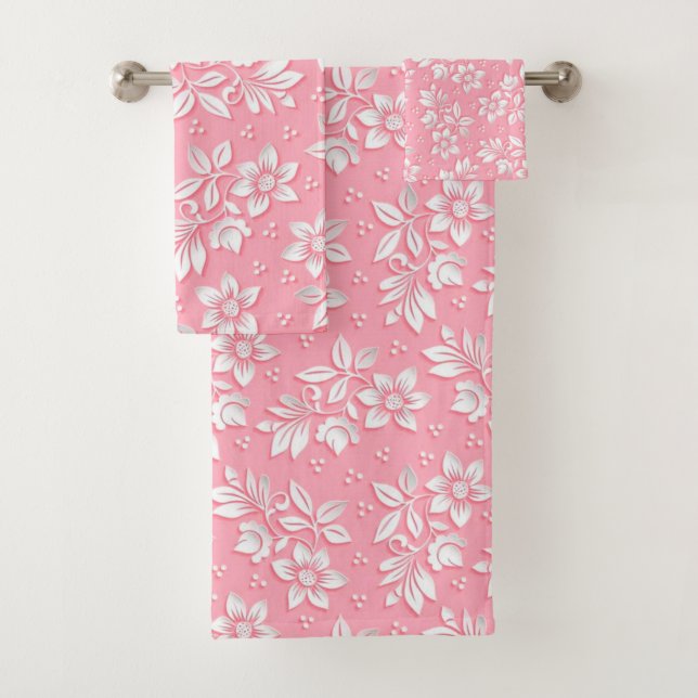 Modernes Blumenrosa Weißglas Badhandtuch Set (Insitu)
