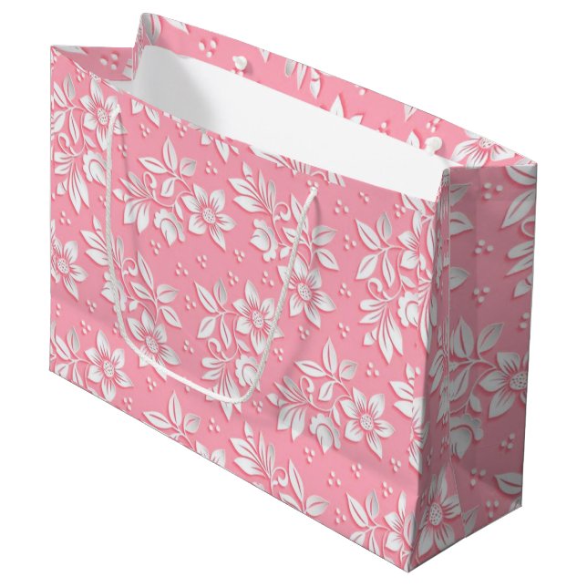 Modernes Blumenrosa Weißglas Große Geschenktüte (Vorderseite Schrägansicht)