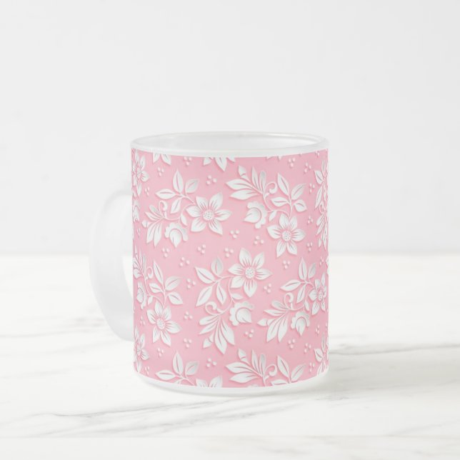 Modernes Blumenrosa Weißglas Mattglastasse (Vorderseite Links)