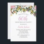 Modernes Blumenrosa zum 60. Geburtstag Einladung<br><div class="desc">Hübschere Einladungen zum Geburtstag im Kleinen Bayleigh Store!</div>