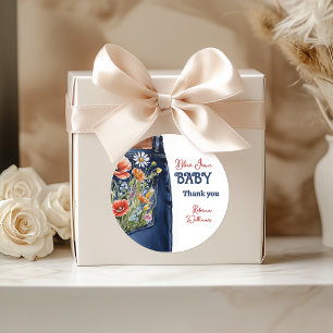 Modernes Blumenrot Denim Blue Jean Baby Dusche Runder Aufkleber