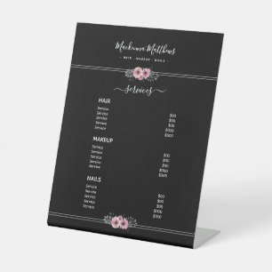 Modernes, blumensignaturfarbenes Black Salon Servi Sockelschild