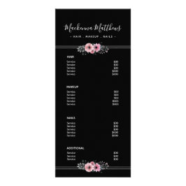 Modernes, blumensignaturfarbenes Black Salon Servi Werbekarte