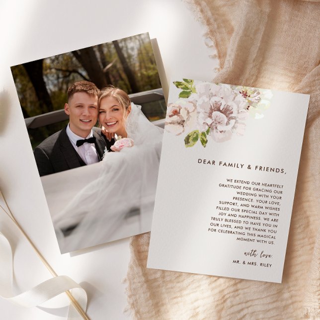 Modernes Blumenwasser Elfenbein Hochzeitscreme-Fot Dankeskarte (Von Creator hochgeladen)