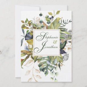 Modernes Blumenzeitalter Blau und Grün Hochzeit Einladung