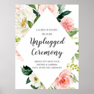Modernes Blush Chic Unplugged Wedding Ceremony Sig Poster