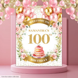 Modernes Blush Gold Banner Design zum 100. Geburts Wandteppich