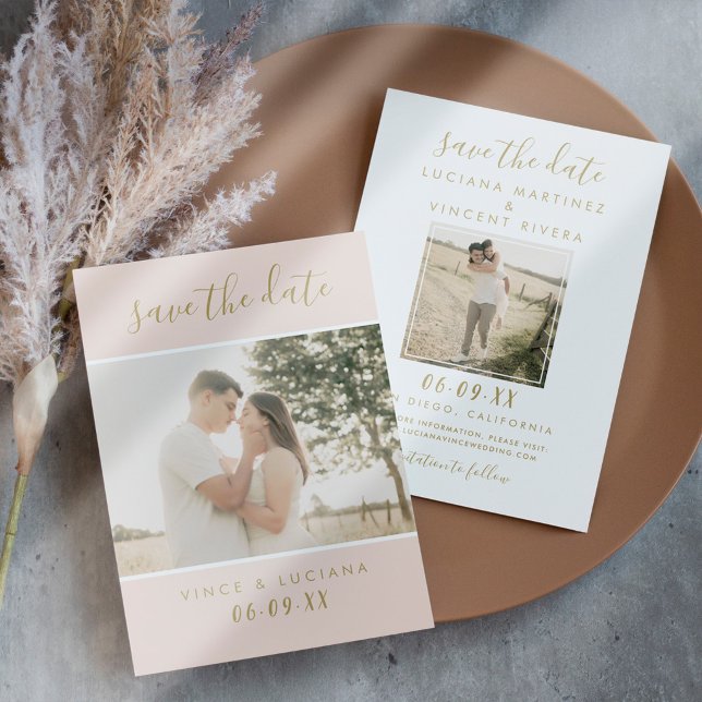 Modernes Blush Gold Handgeschriebenes Script-Foto Save The Date (Von Creator hochgeladen)