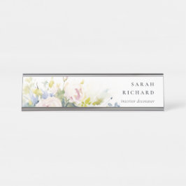 Modernes Blush Lilac Rose Blumenstrauß Schreibtischnamensplakette