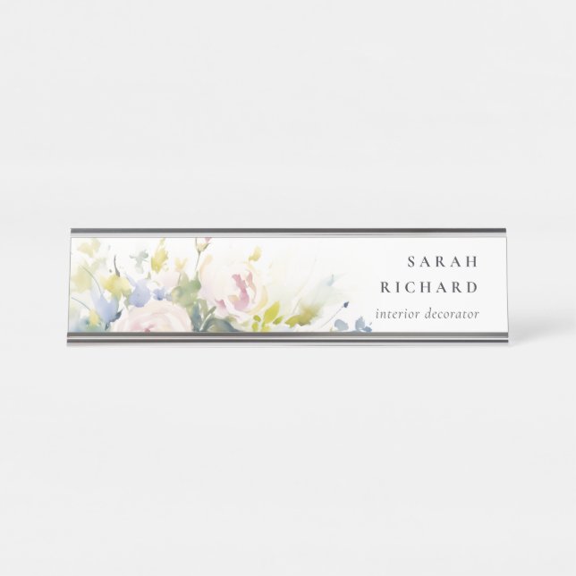 Modernes Blush Lilac Rose Blumenstrauß Schreibtischnamensplakette (Vorderseite )