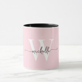 Modernes Blush Monogram Name Kalligraphie Tasse