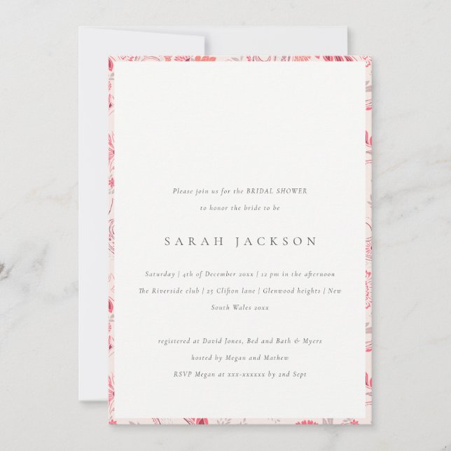 Modernes Blush Paisley Typografy Brautparty Einladung (Vorderseite)