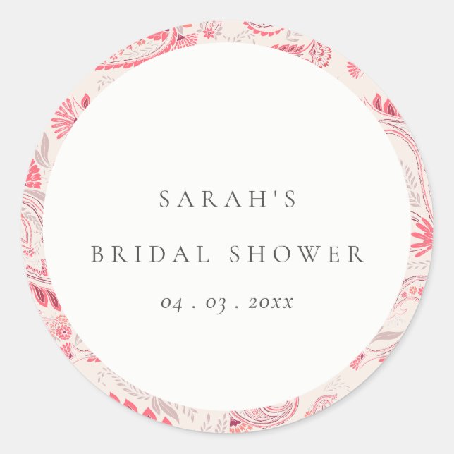Modernes Blush Paisley Typografy Brautparty Runder Aufkleber (Vorderseite)