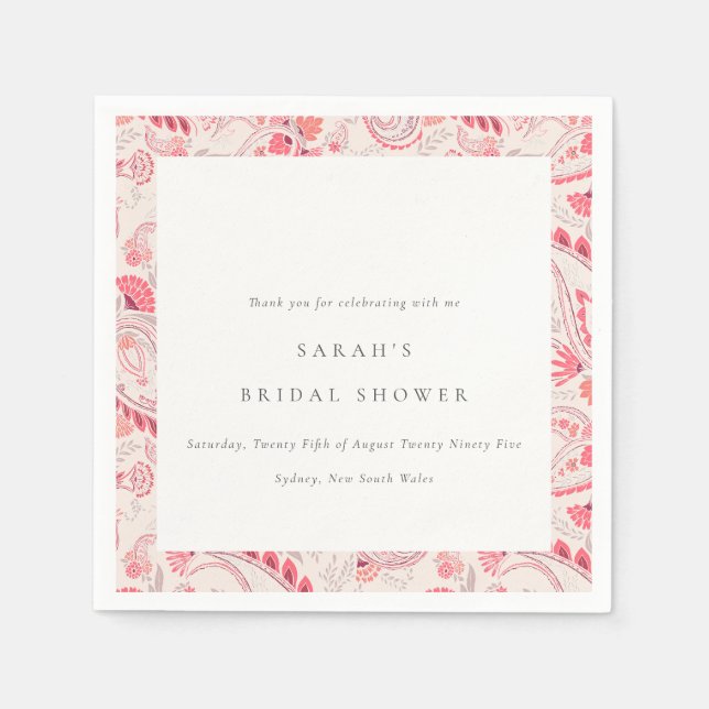 Modernes Blush Paisley Typografy Brautparty Serviette (Vorderseite)
