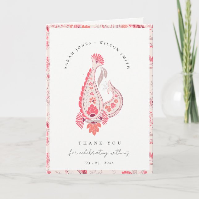 Modernes Blush Paisley Typografy Foto Wedding Dankeskarte (Vorderseite)