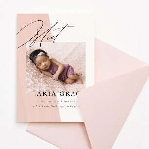 Modernes Blush Pink Baby Girl Birth Ankündigung