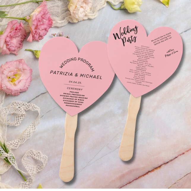 Modernes Blush Pink Hochzeitsprogramm Hand Fan Fächer (Von Creator hochgeladen)