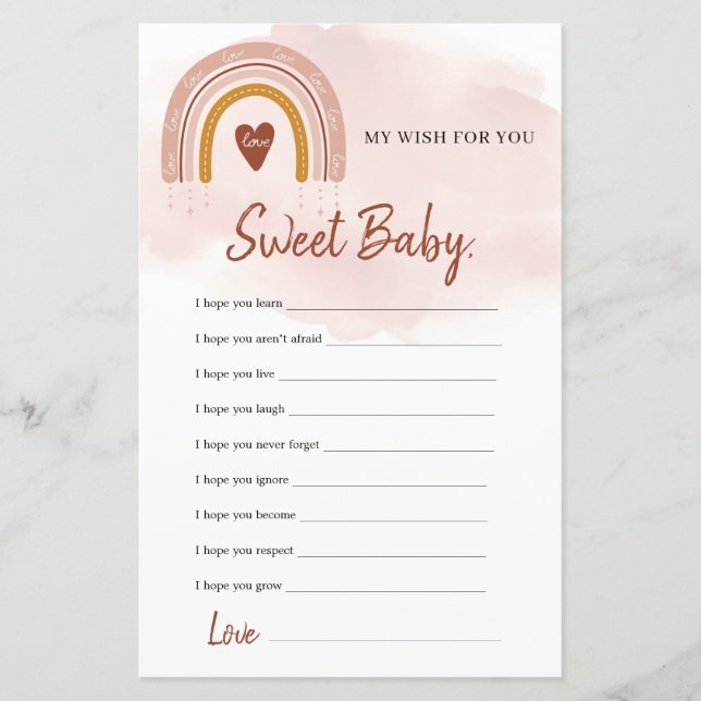 Modernes Blush Pink Rainbow Baby wünscht Spiel (Vorderseite)