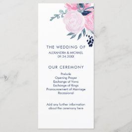 Modernes Blush Pink- und Navy-Floral-Hochzeitsprog Programm