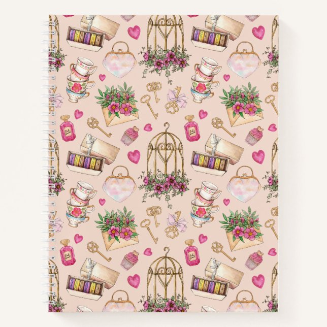 Modernes Blush Tee Party Notizbuch (Vorderseite)