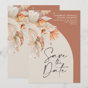 Modernes bohemianisches Terracotta Pampas Gras sti Save The Date