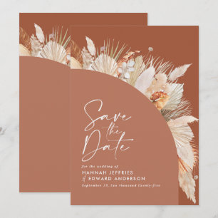 Modernes bohemianisches Terracotta Pampas Gras sti Save The Date