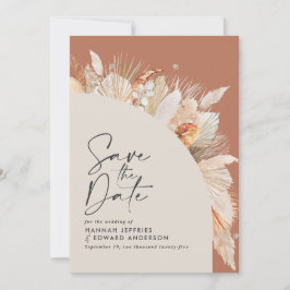 Modernes bohemianisches Terracotta Pampas Gras sti Save The Date