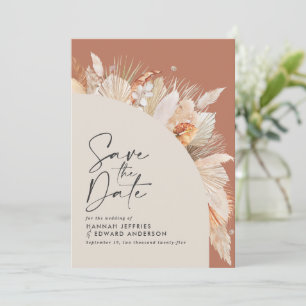 Modernes bohemianisches Terracotta Pampas Gras sti Save The Date