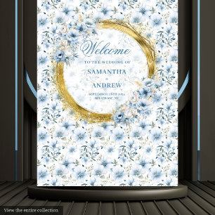 Modernes Bohemisch-Light-Blue-Gold-Hochzeitsband Wandteppich