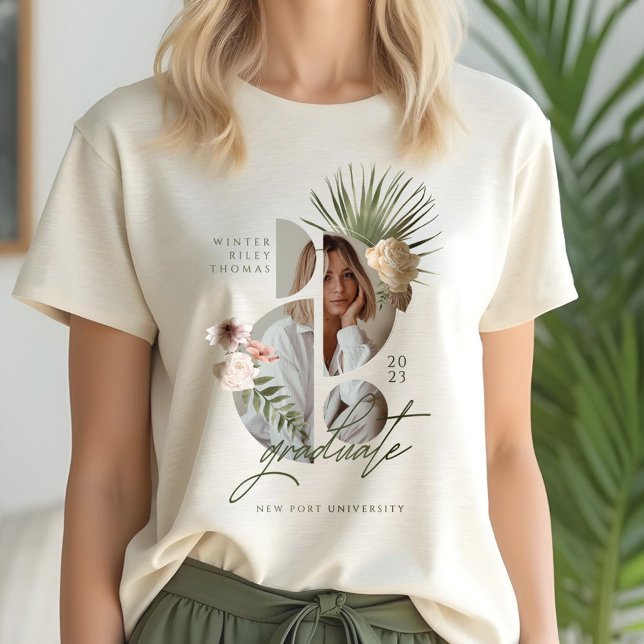 Modernes Bohemisches Foto Florals Graduate Tri-Blend Shirt (Modern Bohemian Watercolor Florals Graduate Photo Tri-Blend Shirt)
