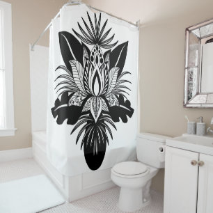 Modernes, Bohemisches Schwarz-weißes Lotus Leaf Duschvorhang
