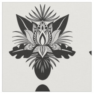 Modernes, Bohemisches Schwarz-weißes Lotus Leaf Stoff