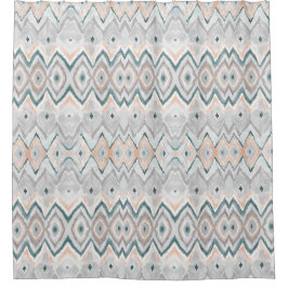 Modernes Boho Aquamarin Peach Blassgrau Zickzack M Duschvorhang