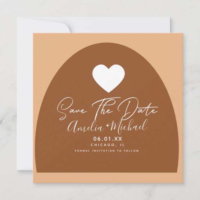 Modernes Boho Arch Bio Form Herz Save the Date Karte (Vorderseite)